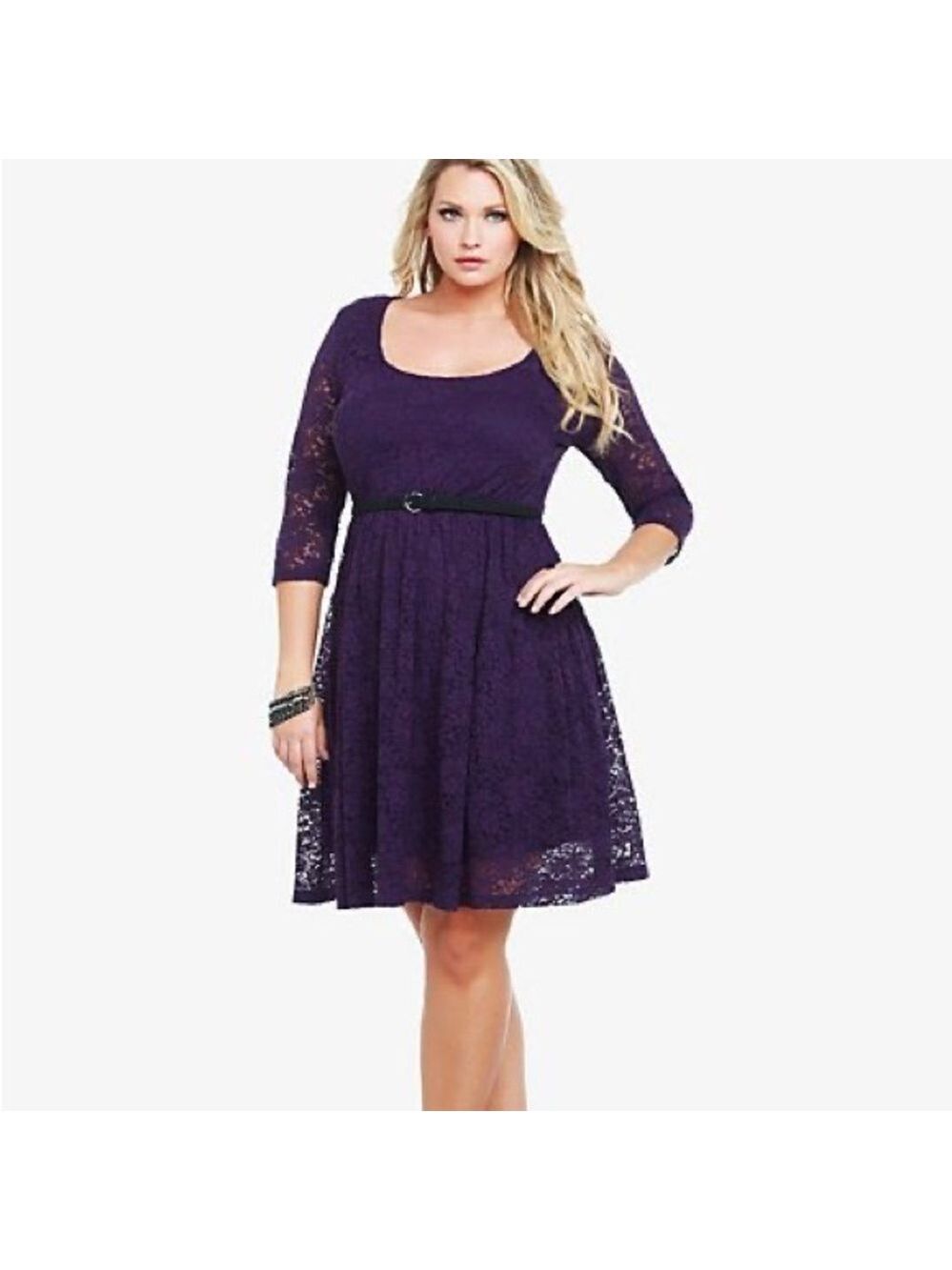 Torrid Purple Lace Skater Dress Midi Purple Sz 12 0 $69 Fit and Flare - Picture 2 of 9